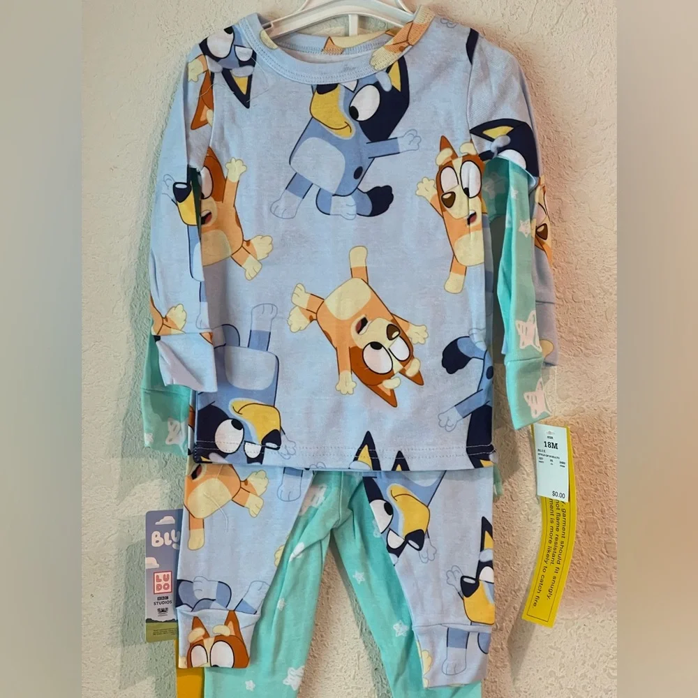 Bluey Kids Pajama Set - Teal and Blue 4 pcs